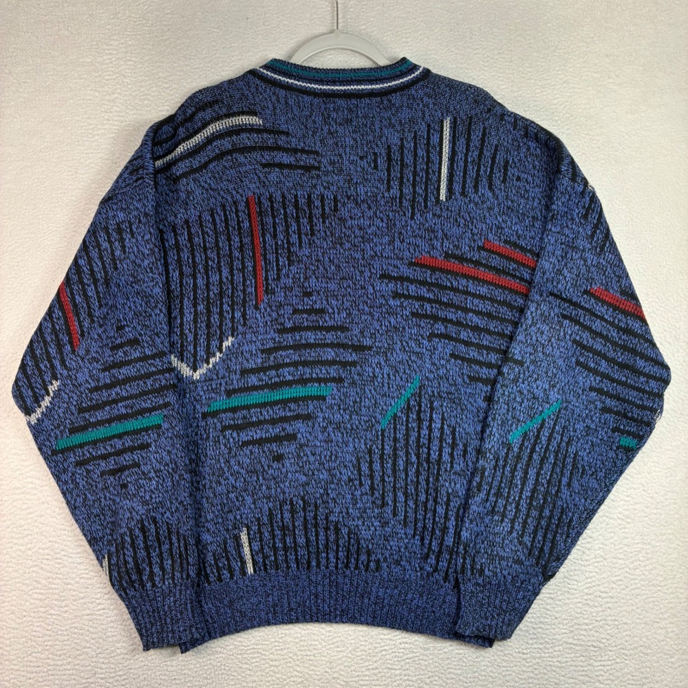 Vintage McGregor Sweater Men L Blue Abstract Acrylic Knit Retro Coogi 90s USA